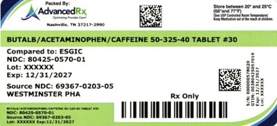 Butalbital/acetaminophen/caffeine #30 (Butalbital Acetaminophen Caffeine 80425 0570 01)